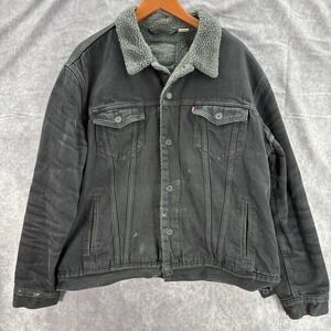 Levis Trucker Jacket Mens XL Black Sherpa Lined Denim